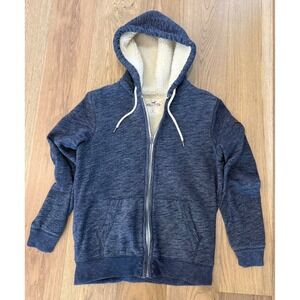 Hollister Sherpa‎ Lined Zip Hoodie Jacket Blue Small Cozy Fleece Hooded Full Zip